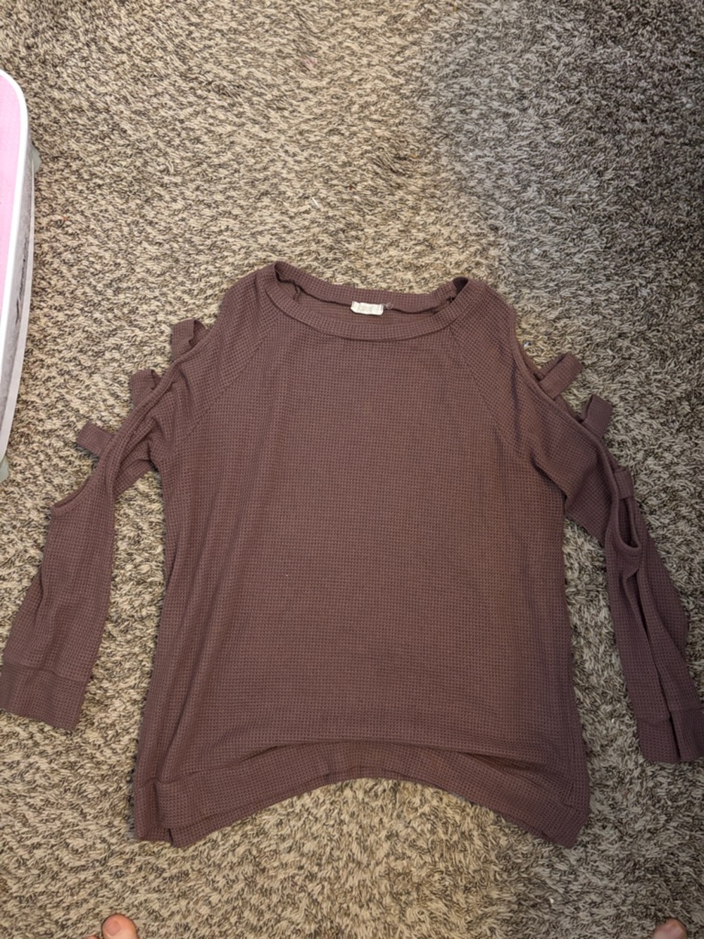 Mauve Cutout Sleeve Waffle Knit Top